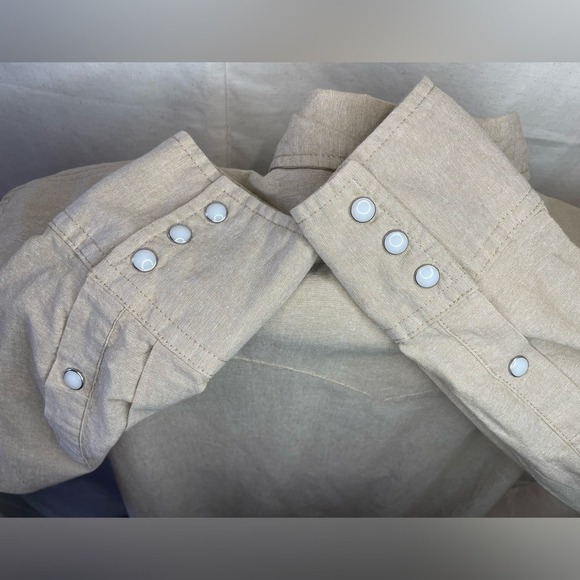 Wrangler Men's Long Sleeve Western Snap Front Shirt XL Beige Cotton Pearl Snap - Picture 3 of 4